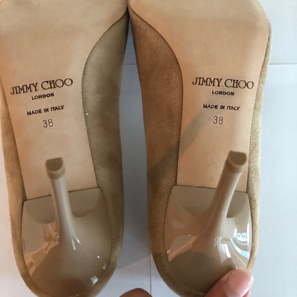 Jimmy Choo peep toe taupe pumps. - Picture 5 of 8